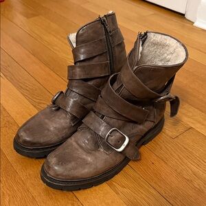 Frye Brown Leather Moto Lined Boots